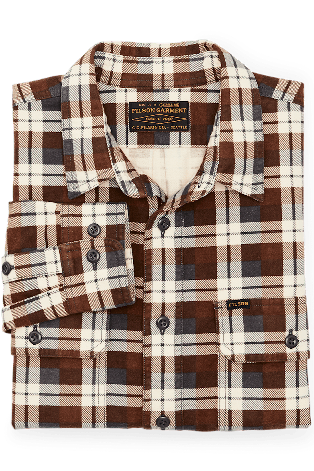 Filson outlet Flannel Button-Down Work Shirt Mens Medium Long Tall 1100689 Brown Plaid